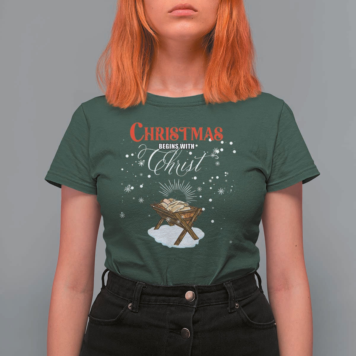 Christmas Begins With Christ T Shirt For Women Christian Christmas Jesus God - Wonder Print Shop