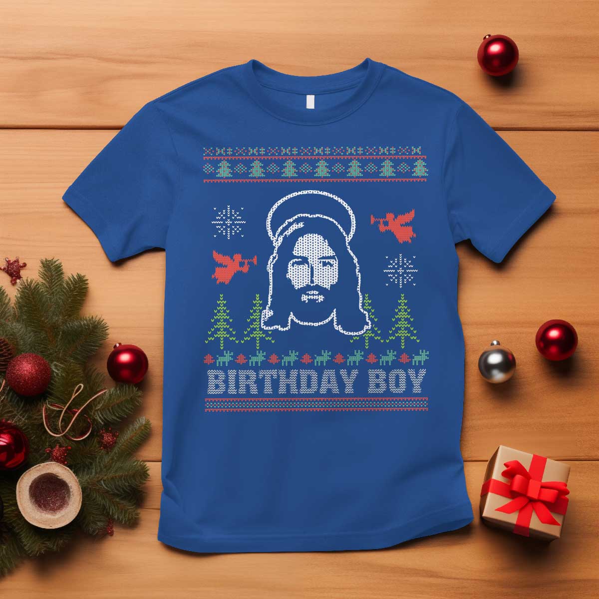 Funny Christian Christmas T Shirt Birthday Boy Jesus God Xmas Tree Angels - Wonder Print Shop