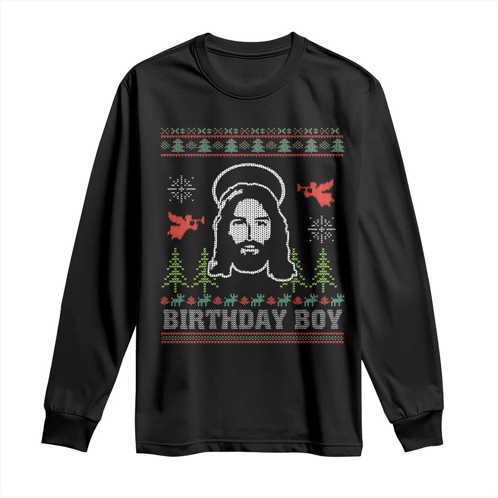 Funny Christian Christmas Long Sleeve Shirt Birthday Boy Jesus God Xmas Tree Angels