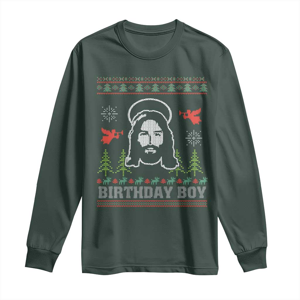 Funny Christian Christmas Long Sleeve Shirt Birthday Boy Jesus God Xmas Tree Angels