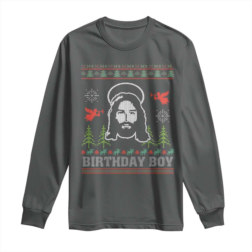 Funny Christian Christmas Long Sleeve Shirt Birthday Boy Jesus God Xmas Tree Angels