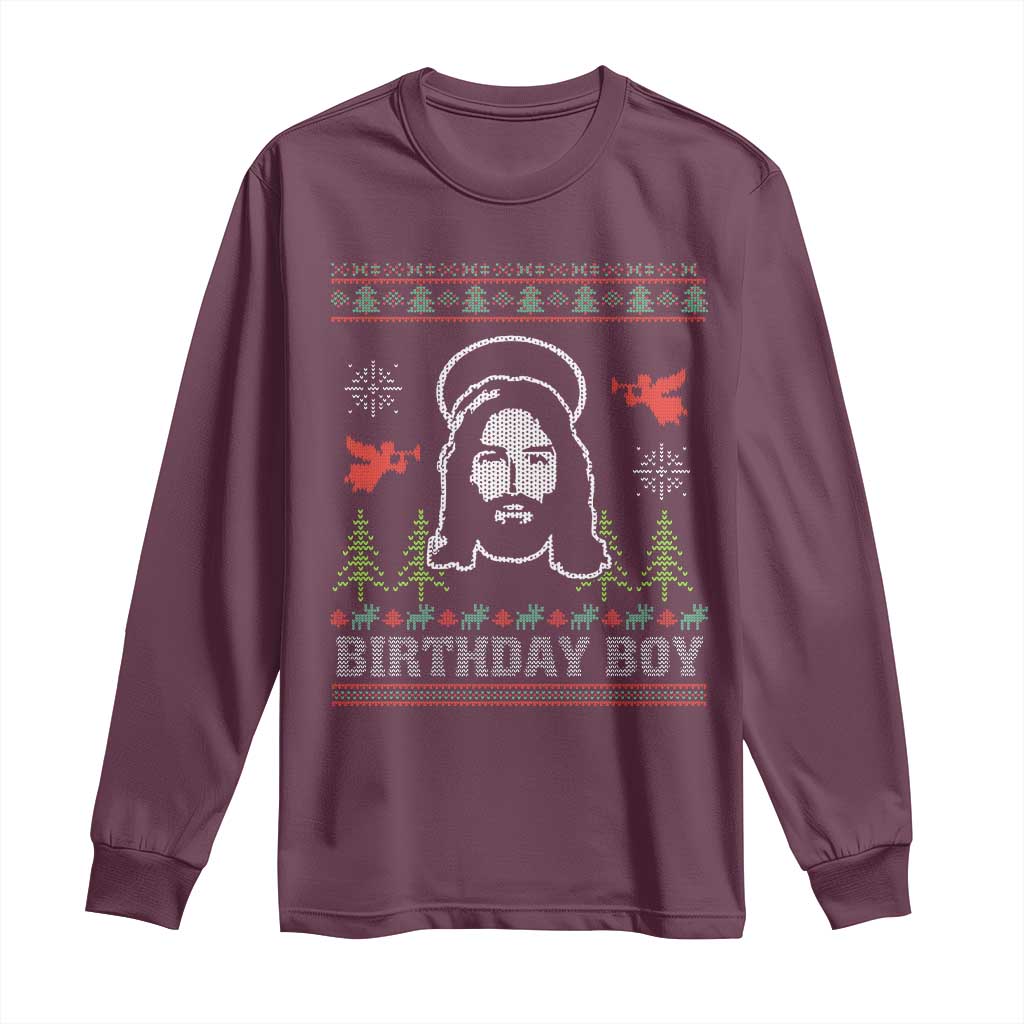 Funny Christian Christmas Long Sleeve Shirt Birthday Boy Jesus God Xmas Tree Angels