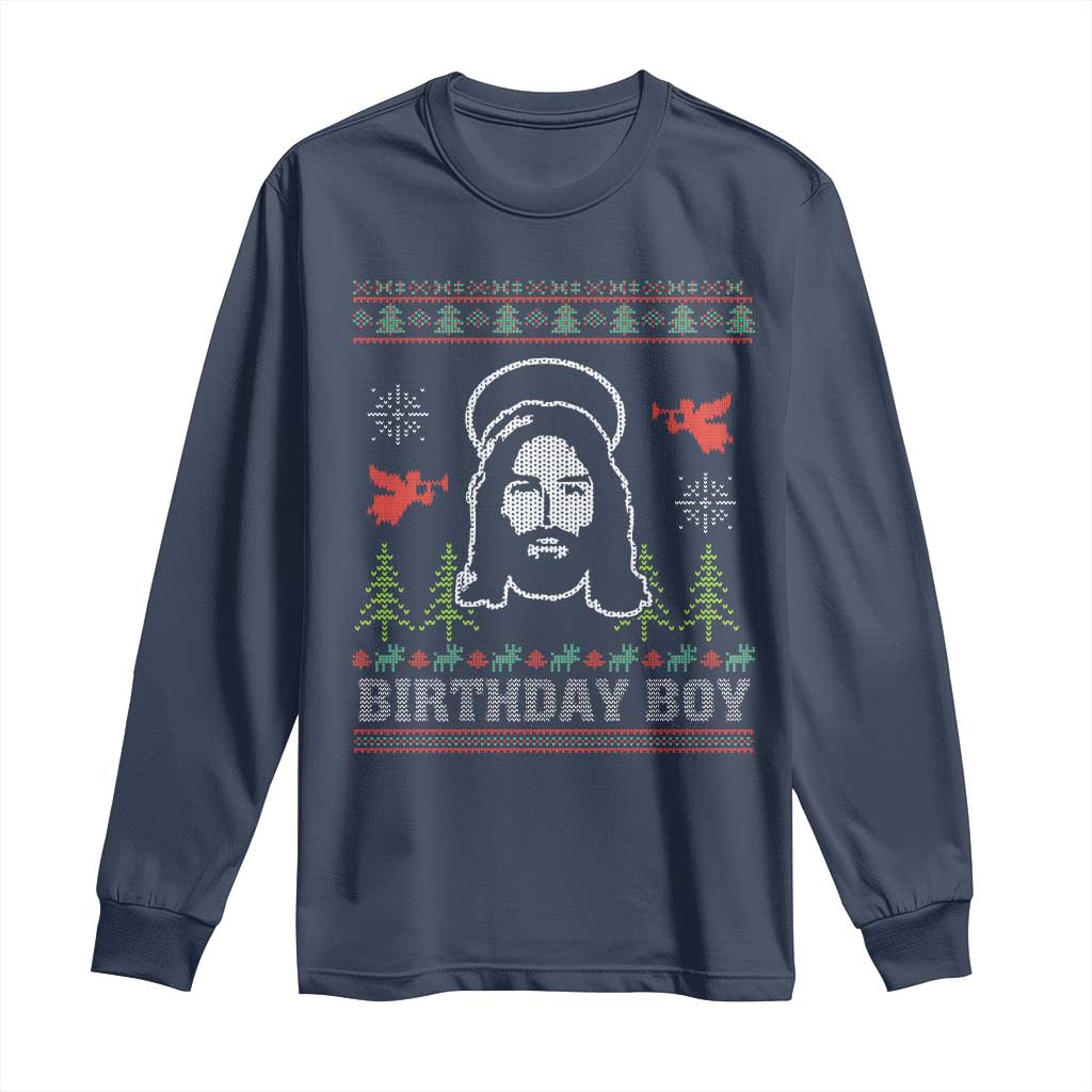 Funny Christian Christmas Long Sleeve Shirt Birthday Boy Jesus God Xmas Tree Angels