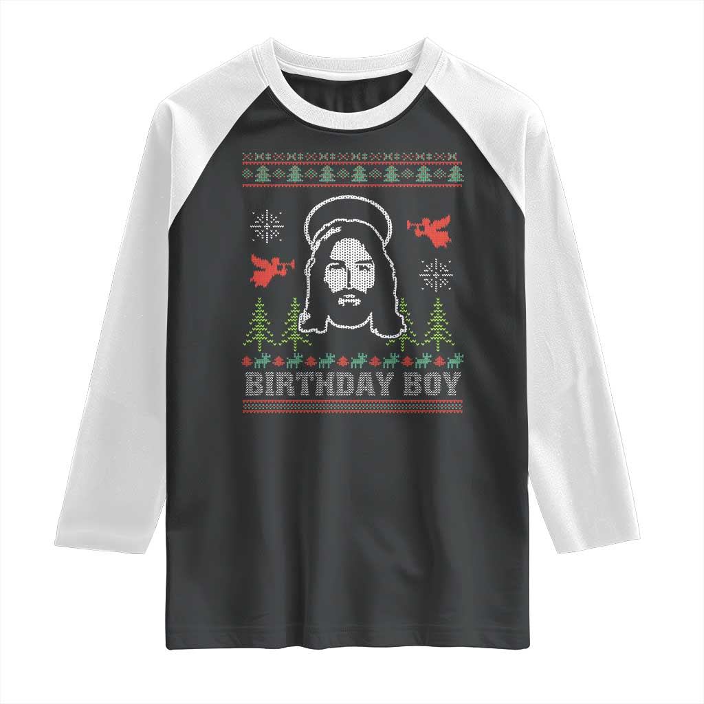 Funny Christian Christmas Raglan Shirt Birthday Boy Jesus God Xmas Tree Angels - Wonder Print Shop