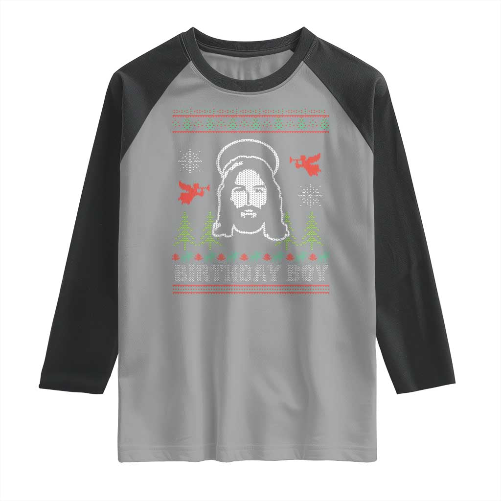 Funny Christian Christmas Raglan Shirt Birthday Boy Jesus God Xmas Tree Angels - Wonder Print Shop