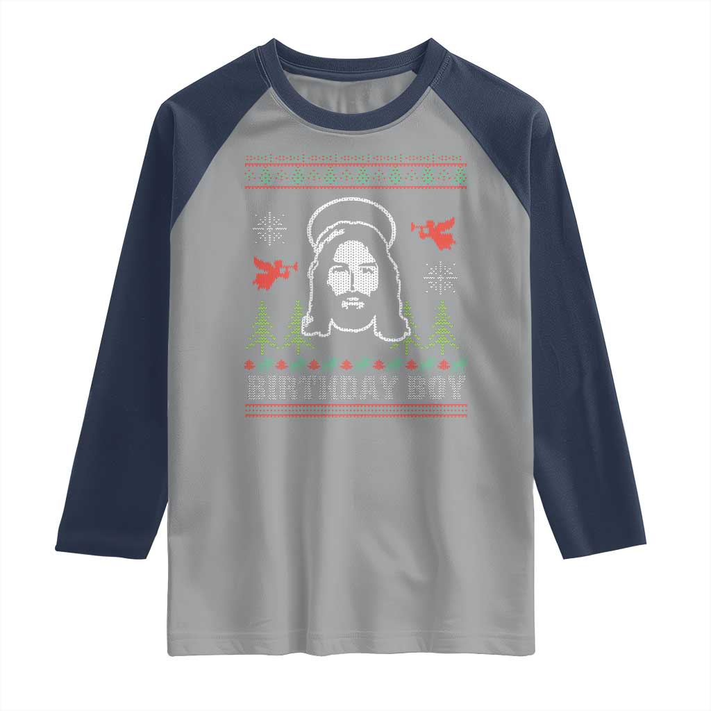 Funny Christian Christmas Raglan Shirt Birthday Boy Jesus God Xmas Tree Angels - Wonder Print Shop