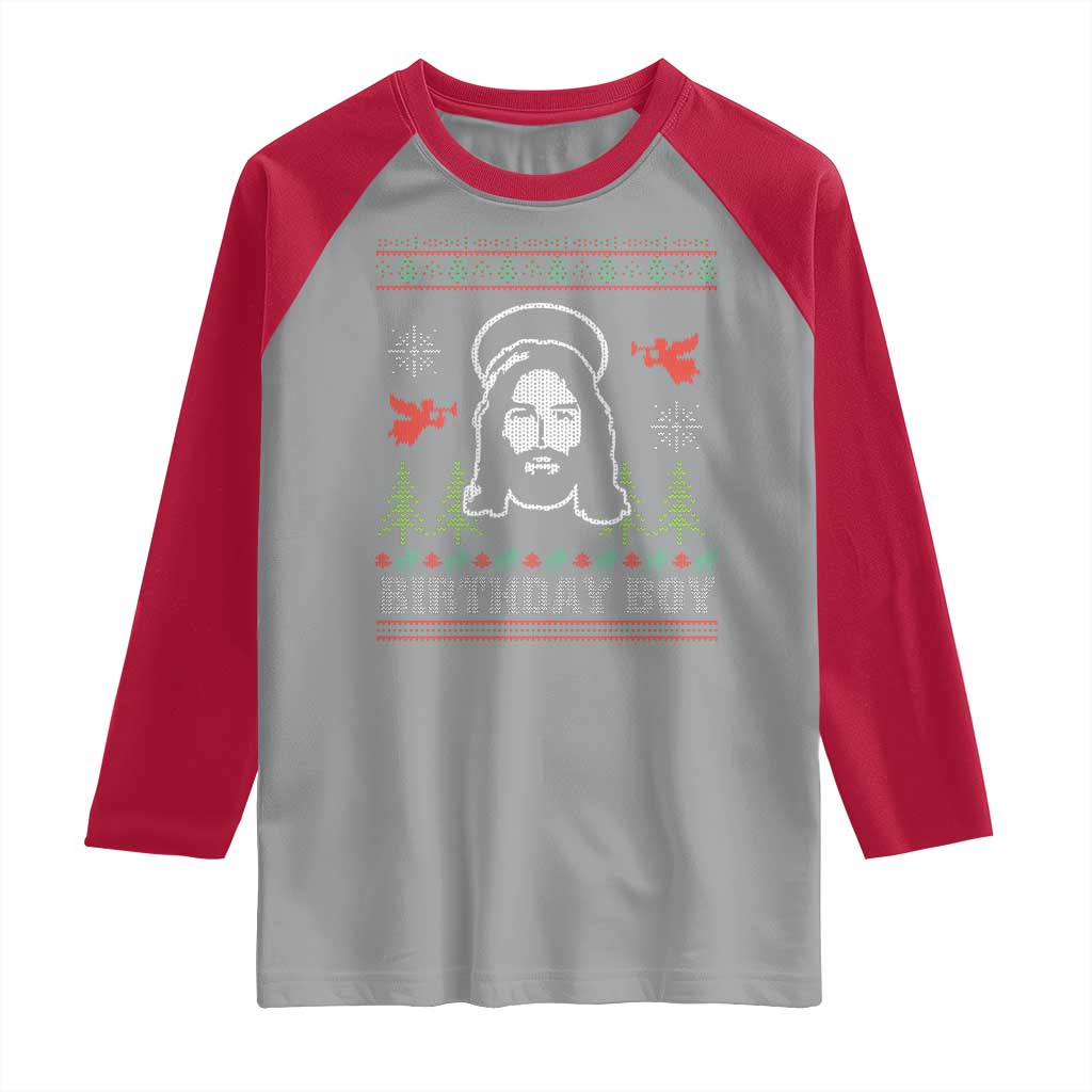 Funny Christian Christmas Raglan Shirt Birthday Boy Jesus God Xmas Tree Angels - Wonder Print Shop