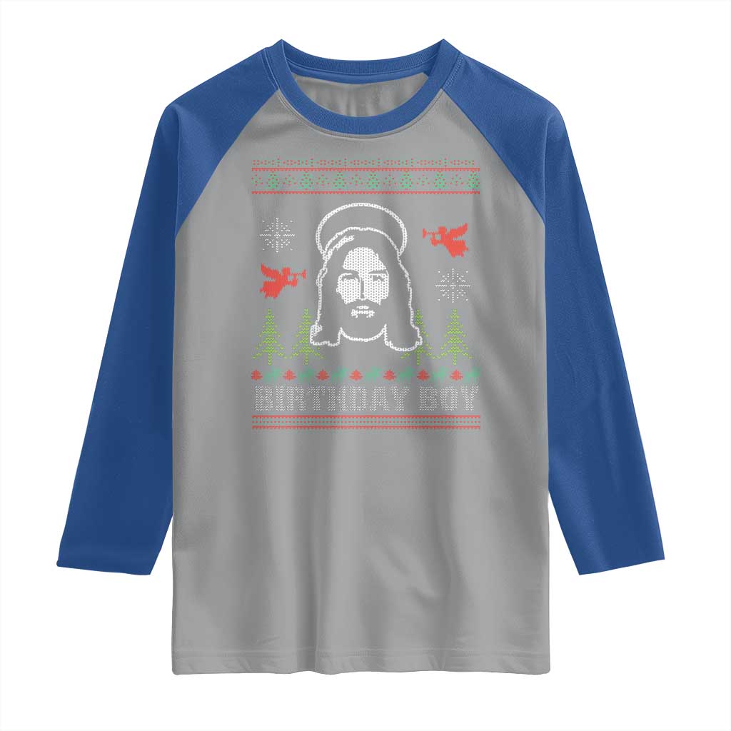 Funny Christian Christmas Raglan Shirt Birthday Boy Jesus God Xmas Tree Angels - Wonder Print Shop