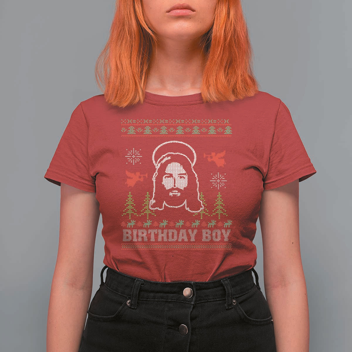 Funny Christian Christmas T Shirt For Women Birthday Boy Jesus God Xmas Tree Angels - Wonder Print Shop