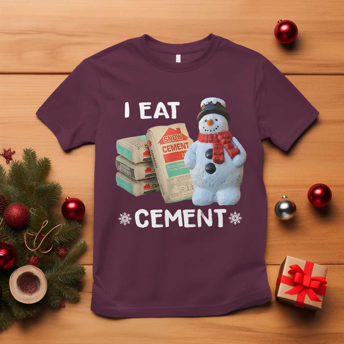 Funny Christmas I Eat Cement T Shirt Snowman Snow Cement Oddly Specific Dank Meme - Wonder Print Shop