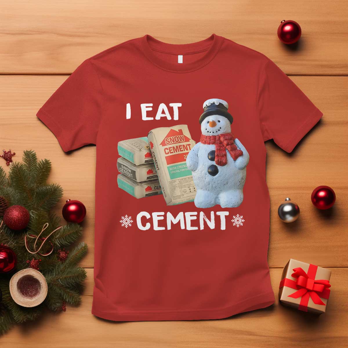 Funny Christmas I Eat Cement T Shirt Snowman Snow Cement Oddly Specific Dank Meme - Wonder Print Shop