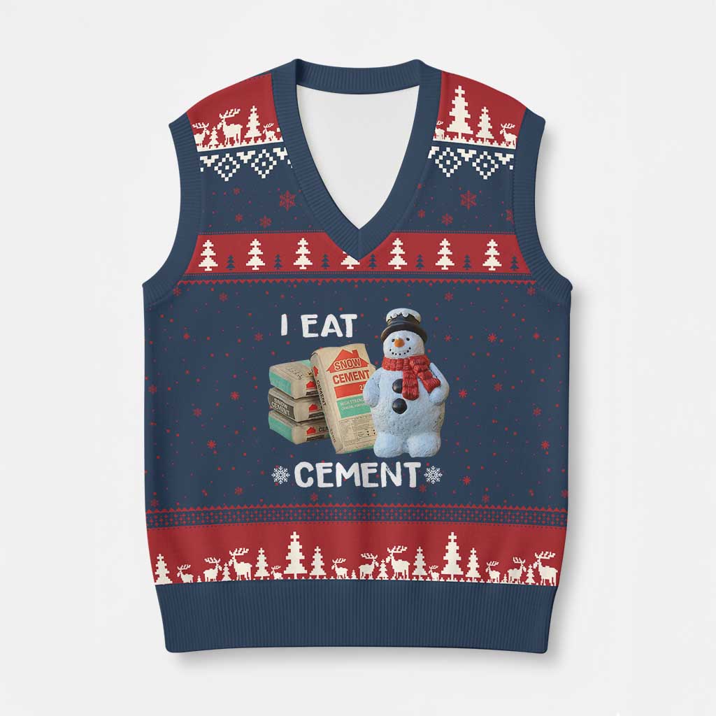 Funny Xmas I Eat Cement V-Neck Knit Sweater Vest Snowman Snow Cement Oddly Specific Dank Meme - Wonder Print Shop