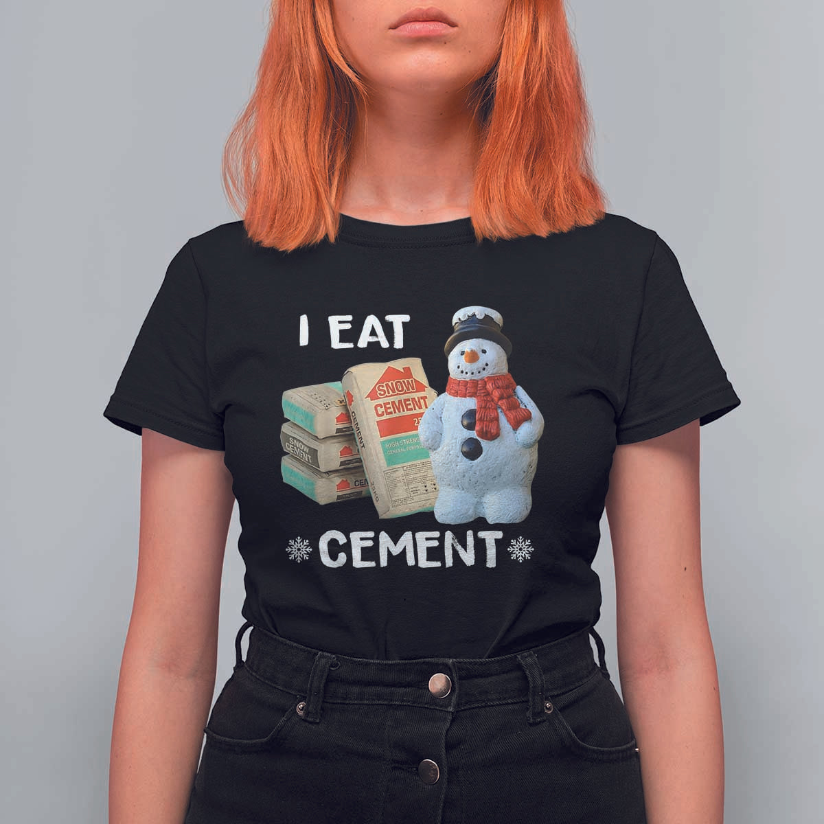Funny Christmas I Eat Cement T Shirt For Women Snowman Snow Cement Oddly Specific Dank Meme - Wonder Print Shop