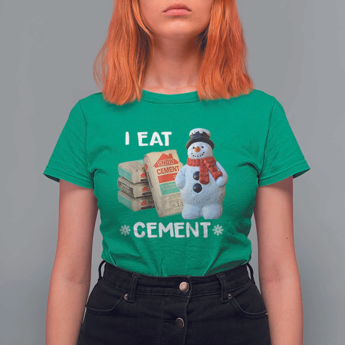 Funny Christmas I Eat Cement T Shirt For Women Snowman Snow Cement Oddly Specific Dank Meme - Wonder Print Shop
