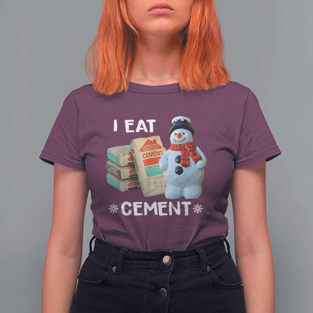Funny Christmas I Eat Cement T Shirt For Women Snowman Snow Cement Oddly Specific Dank Meme - Wonder Print Shop