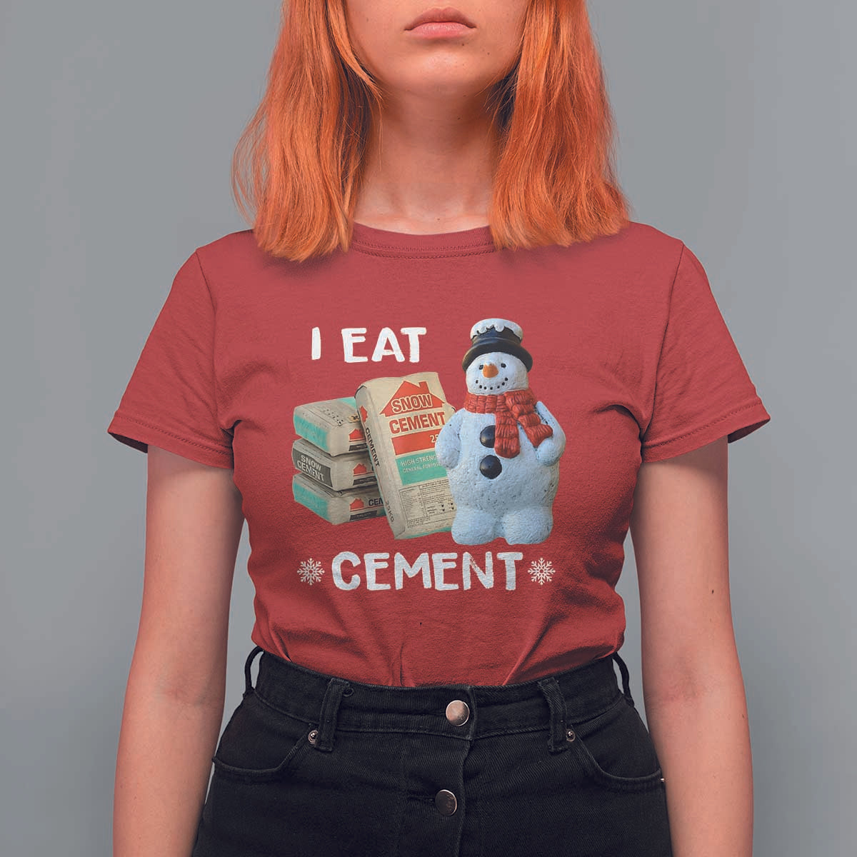 Funny Christmas I Eat Cement T Shirt For Women Snowman Snow Cement Oddly Specific Dank Meme - Wonder Print Shop