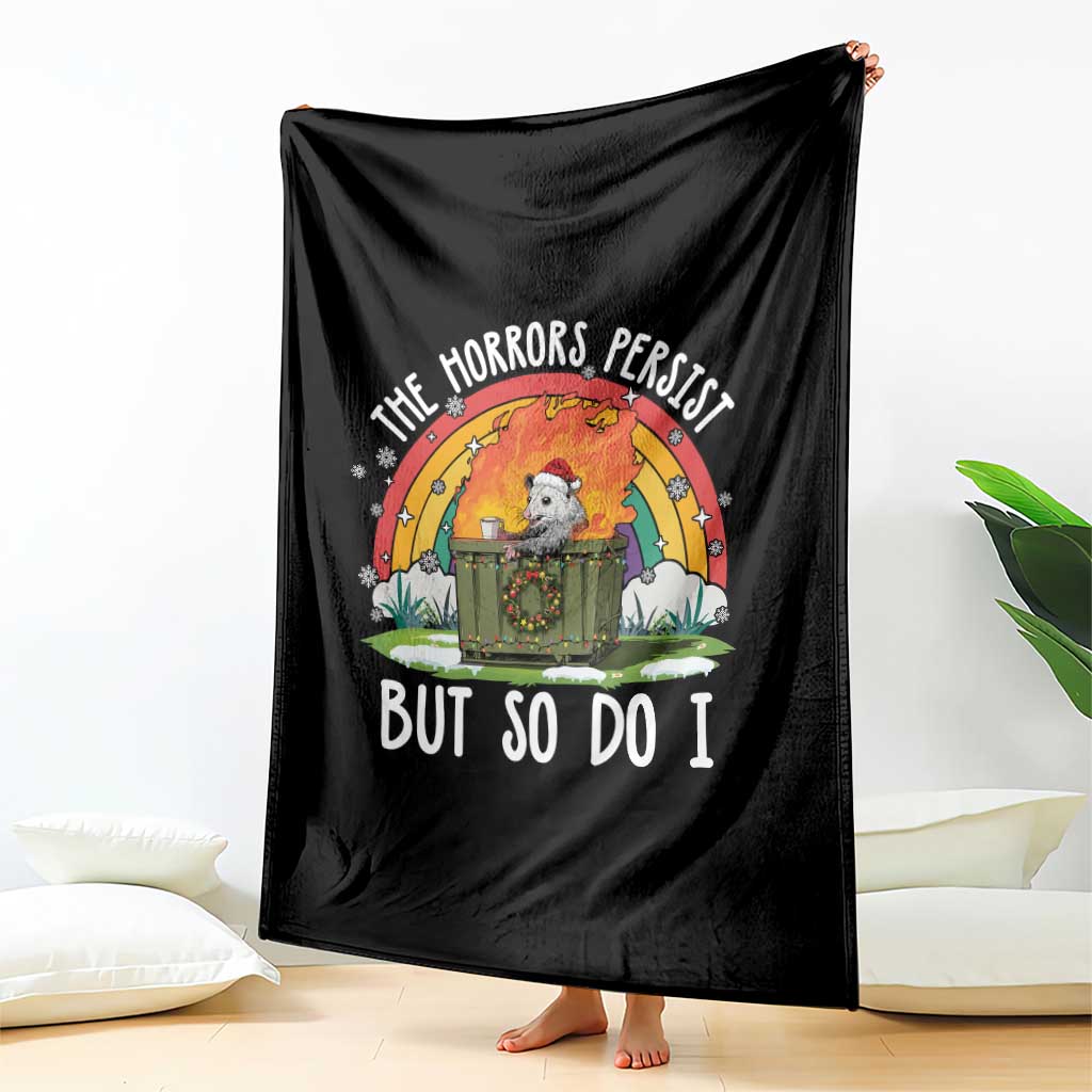 Funny Christmas Opossum Throw Blanket The Horrors Persist But So Do I Dumpster Fire Rainbow - Wonder Print Shop