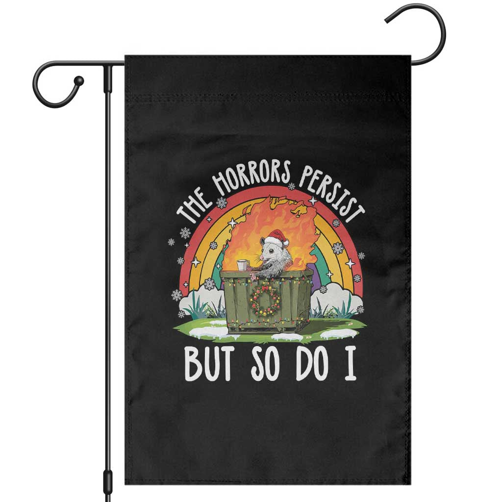 Funny Christmas Opossum Garden Flag The Horrors Persist But So Do I Dumpster Fire Rainbow - Wonder Print Shop