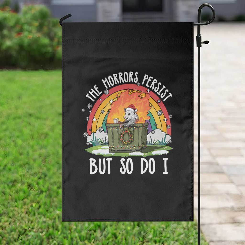 Funny Christmas Opossum Garden Flag The Horrors Persist But So Do I Dumpster Fire Rainbow - Wonder Print Shop