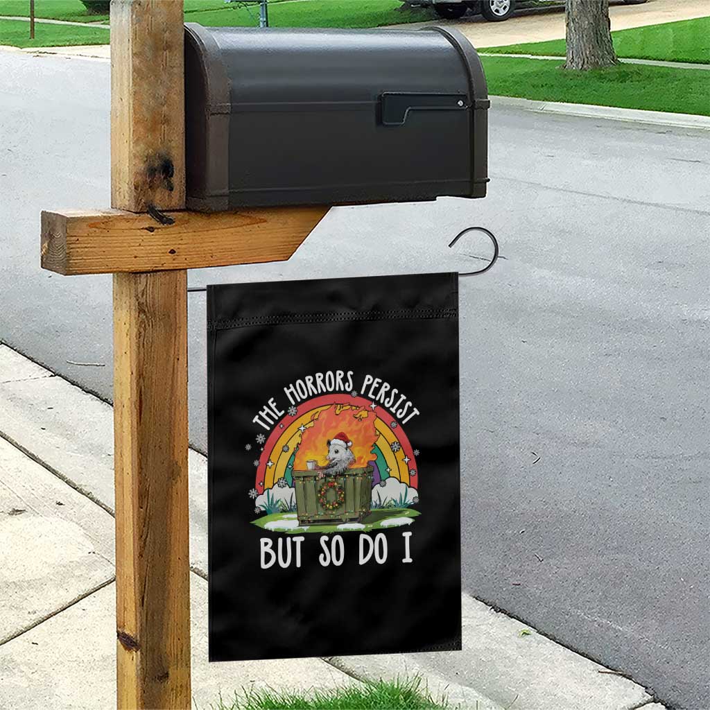 Funny Christmas Opossum Garden Flag The Horrors Persist But So Do I Dumpster Fire Rainbow - Wonder Print Shop