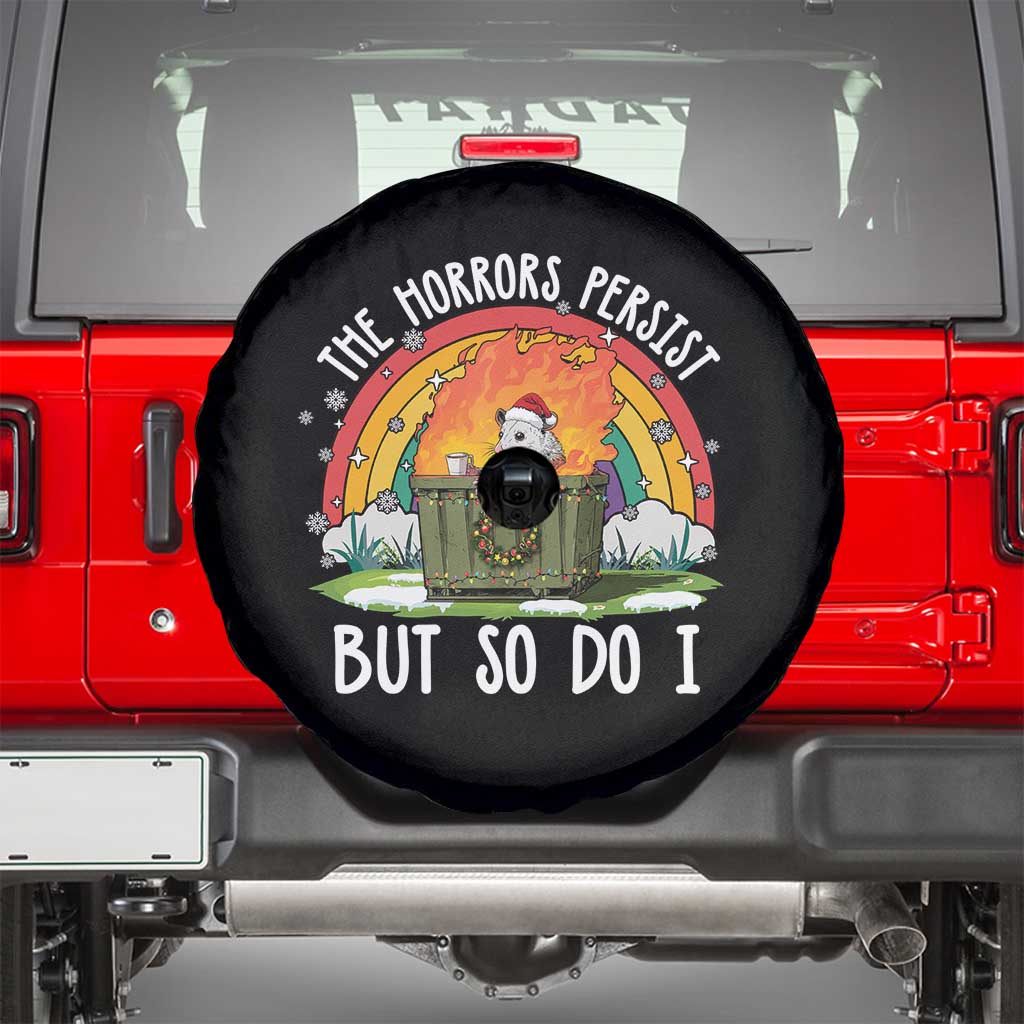 Funny Christmas Opossum Spare Tire Cover The Horrors Persist But So Do I Dumpster Fire Rainbow - Wonder Print Shop