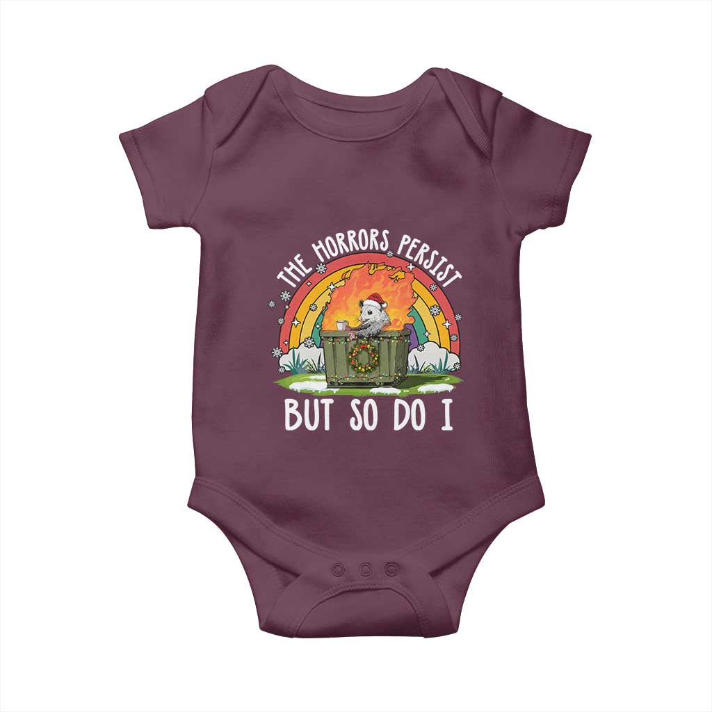 Funny Christmas Opossum Baby Onesie The Horrors Persist But So Do I Dumpster Fire Rainbow - Wonder Print Shop