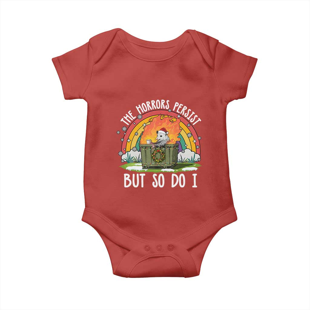 Funny Christmas Opossum Baby Onesie The Horrors Persist But So Do I Dumpster Fire Rainbow - Wonder Print Shop