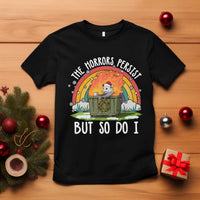 Funny Christmas Opossum T Shirt The Horrors Persist But So Do I Dumpster Fire Rainbow - Wonder Print Shop