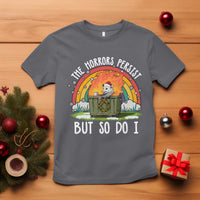 Funny Christmas Opossum T Shirt The Horrors Persist But So Do I Dumpster Fire Rainbow - Wonder Print Shop