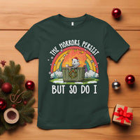 Funny Christmas Opossum T Shirt The Horrors Persist But So Do I Dumpster Fire Rainbow - Wonder Print Shop