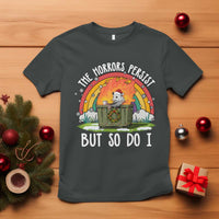 Funny Christmas Opossum T Shirt The Horrors Persist But So Do I Dumpster Fire Rainbow - Wonder Print Shop