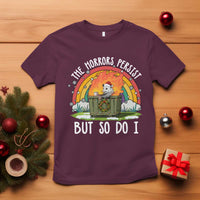 Funny Christmas Opossum T Shirt The Horrors Persist But So Do I Dumpster Fire Rainbow - Wonder Print Shop