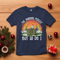 Funny Christmas Opossum T Shirt The Horrors Persist But So Do I Dumpster Fire Rainbow - Wonder Print Shop