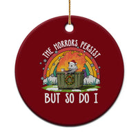 Funny Christmas Opossum Ceramic Ornament The Horrors Persist But So Do I Dumpster Fire Rainbow - Wonder Print Shop
