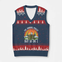 Funny Xmas Opossum V-Neck Knit Sweater Vest The Horrors Persist But So Do I Dumpster Fire Rainbow - Wonder Print Shop