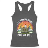 Funny Christmas Opossum Racerback Tank Top The Horrors Persist But So Do I Dumpster Fire Rainbow - Wonder Print Shop