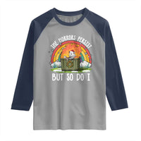 Funny Christmas Opossum Raglan Shirt The Horrors Persist But So Do I Dumpster Fire Rainbow - Wonder Print Shop