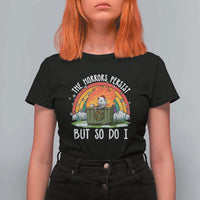 Funny Christmas Opossum T Shirt For Women The Horrors Persist But So Do I Dumpster Fire Rainbow - Wonder Print Shop