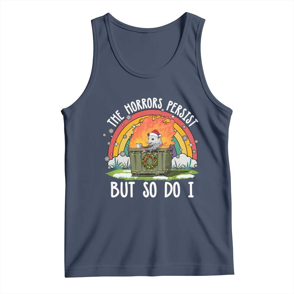 Funny Christmas Opossum Tank Top The Horrors Persist But So Do I Dumpster Fire Rainbow - Wonder Print Shop