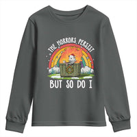 Funny Christmas Opossum Youth Sweatshirt The Horrors Persist But So Do I Dumpster Fire Rainbow - Wonder Print Shop