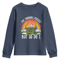 Funny Christmas Opossum Youth Sweatshirt The Horrors Persist But So Do I Dumpster Fire Rainbow - Wonder Print Shop
