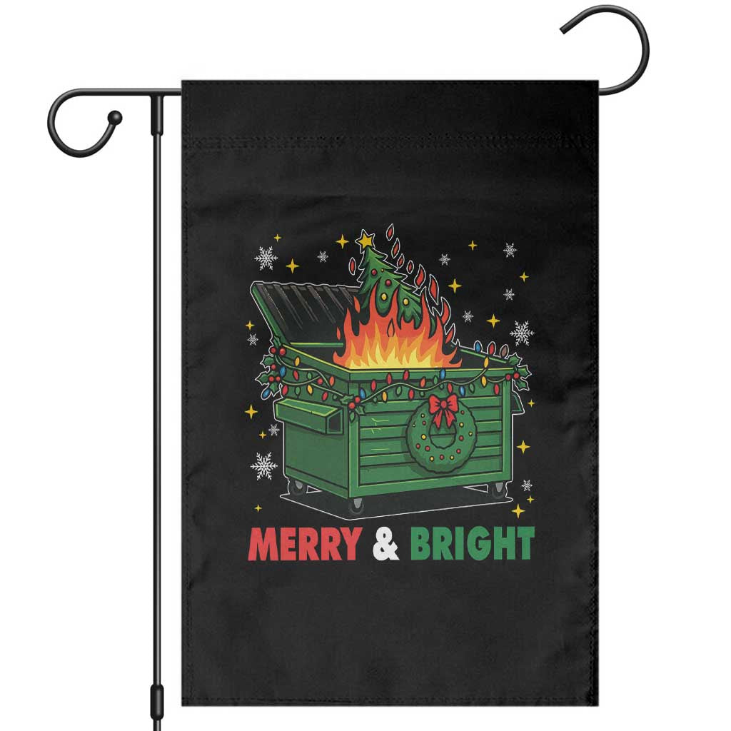 Funny Lil Dumpster Fire Christmas Garden Flag Merry And Bright Xmas Tree - Wonder Print Shop