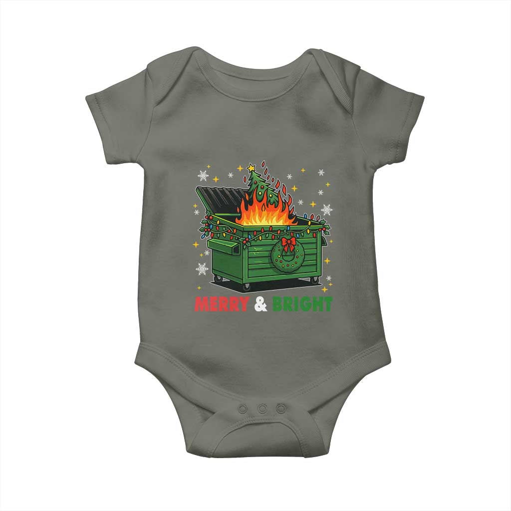 Funny Lil Dumpster Fire Christmas Baby Onesie Merry And Bright Xmas Tree - Wonder Print Shop