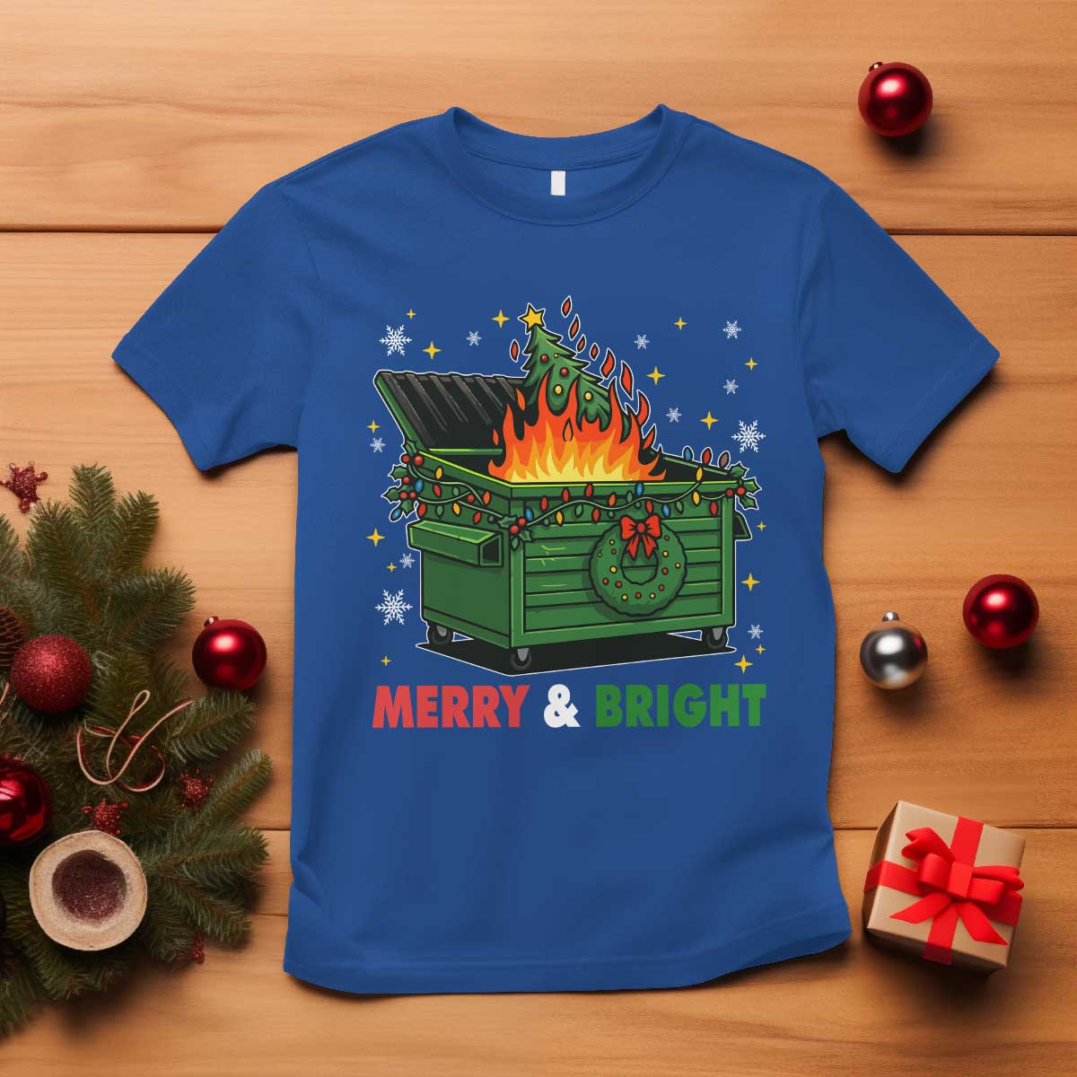 Funny Lil Dumpster Fire Christmas T Shirt Merry And Bright Xmas Tree - Wonder Print Shop