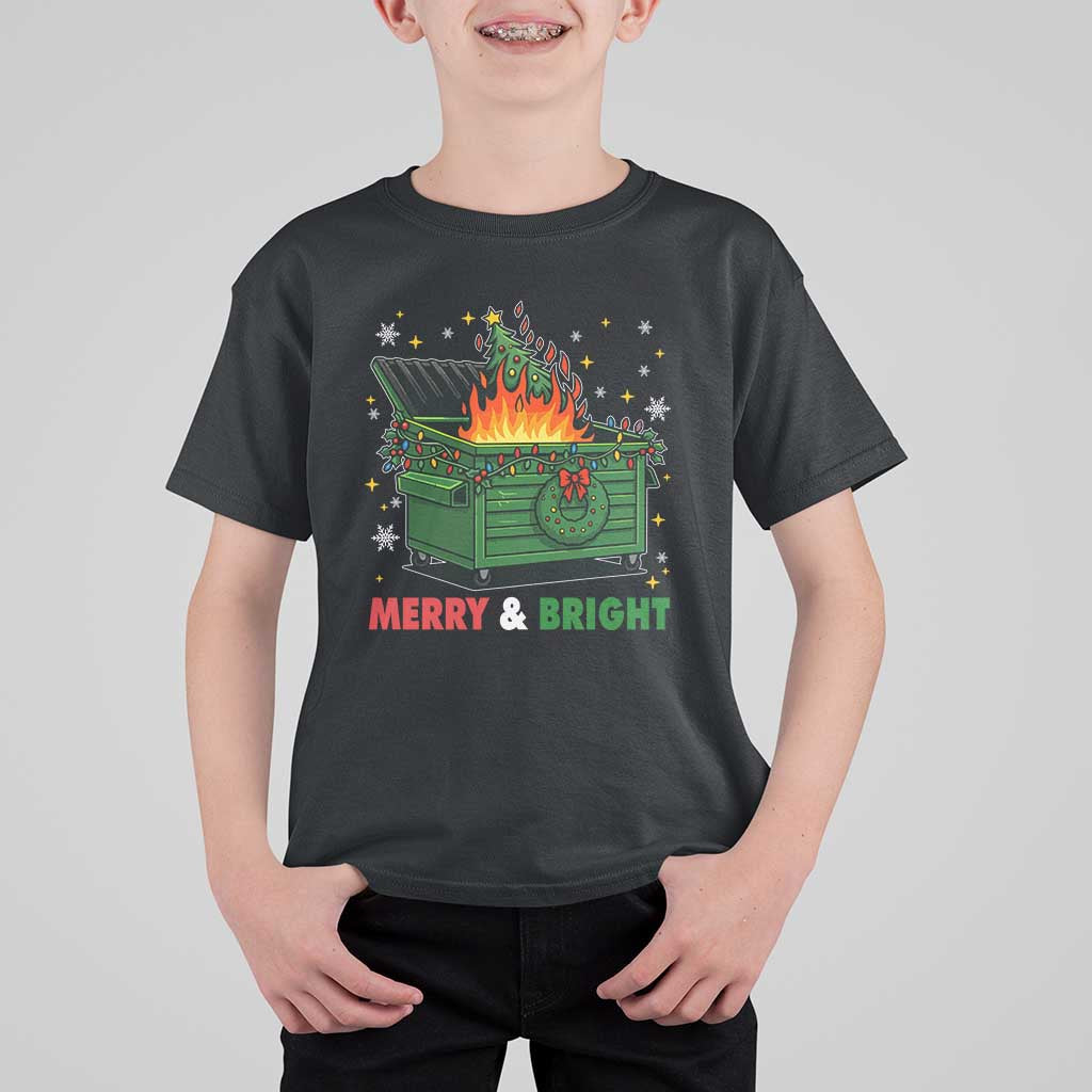 Funny Lil Dumpster Fire Christmas T Shirt For Kid Merry And Bright Xmas Tree - Wonder Print Shop