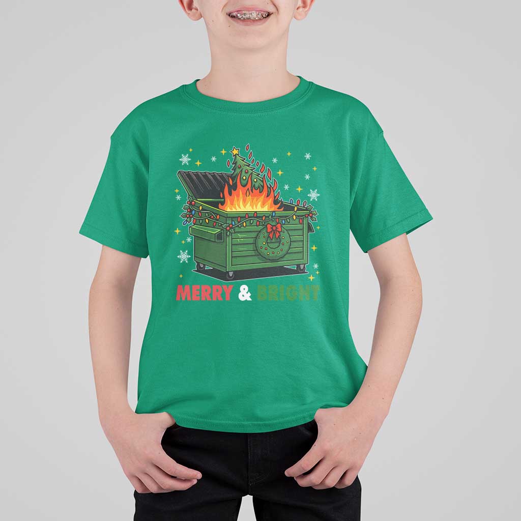 Funny Lil Dumpster Fire Christmas T Shirt For Kid Merry And Bright Xmas Tree - Wonder Print Shop