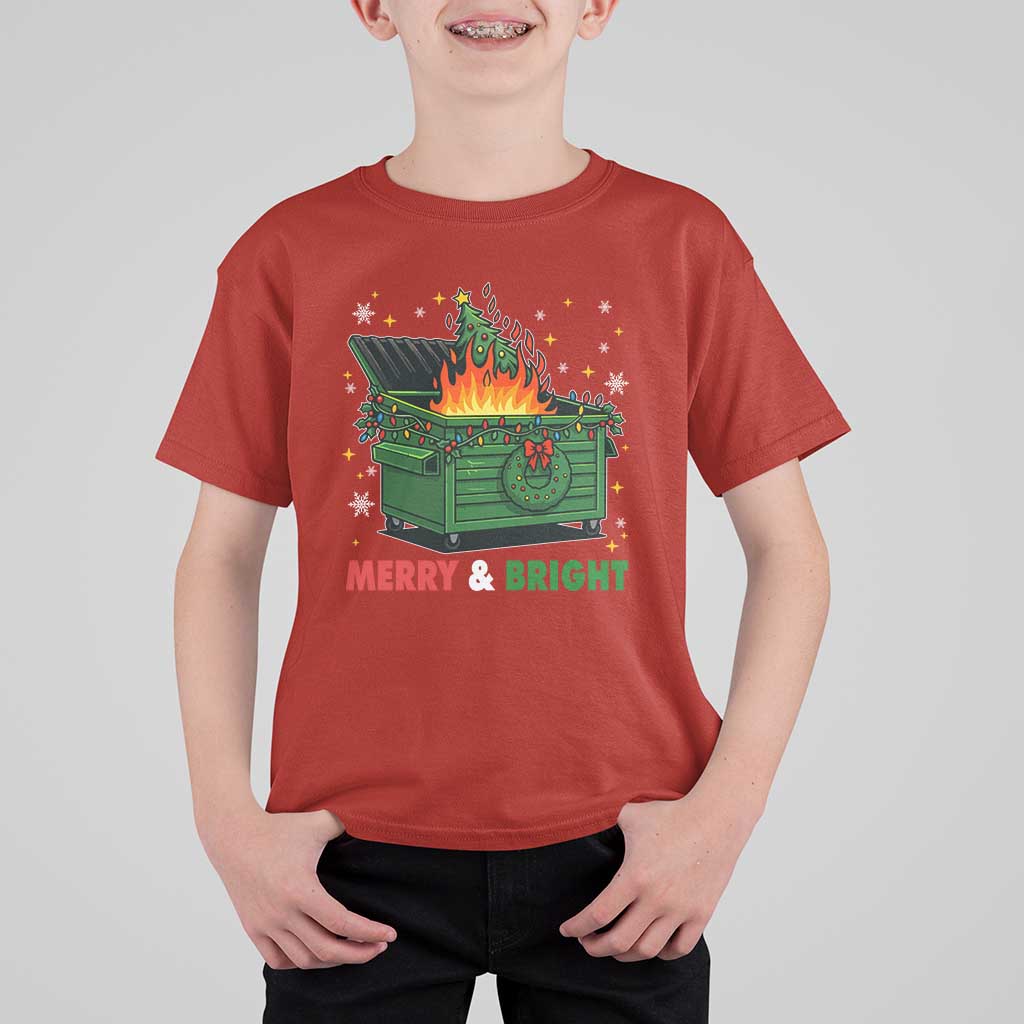 Funny Lil Dumpster Fire Christmas T Shirt For Kid Merry And Bright Xmas Tree - Wonder Print Shop