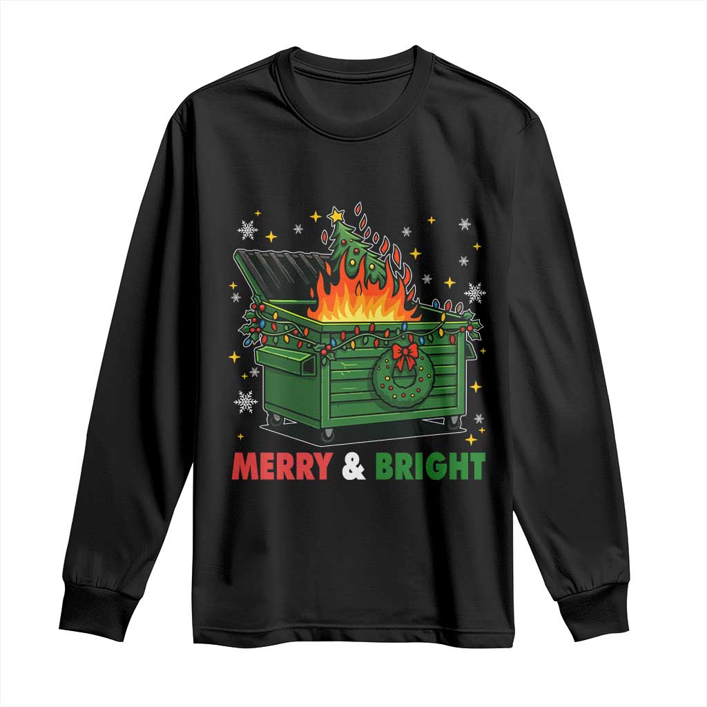 Funny Lil Dumpster Fire Christmas Long Sleeve Shirt Merry And Bright Xmas Tree - Wonder Print Shop