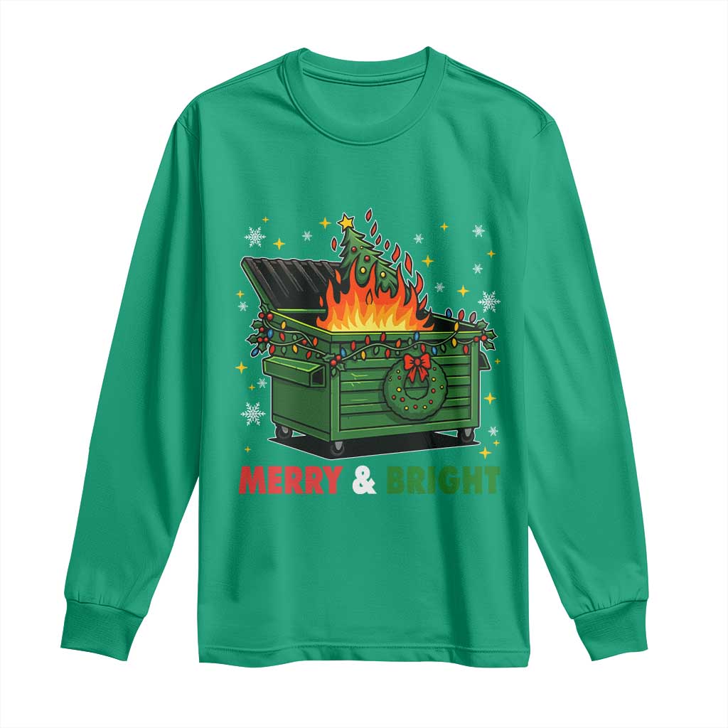 Funny Lil Dumpster Fire Christmas Long Sleeve Shirt Merry And Bright Xmas Tree - Wonder Print Shop