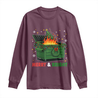 Funny Lil Dumpster Fire Christmas Long Sleeve Shirt Merry And Bright Xmas Tree - Wonder Print Shop